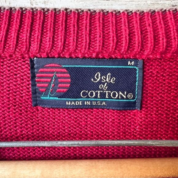 Isle of Cotton Vintage 80s 90s Mens M Golf Sweater Red V-Neck 100% Cotton Retro - Picture 7 of 12